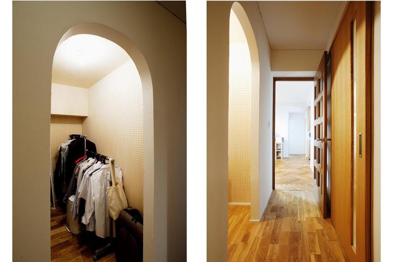 納戸は扉をなくして、アーチ型の入り口にしました