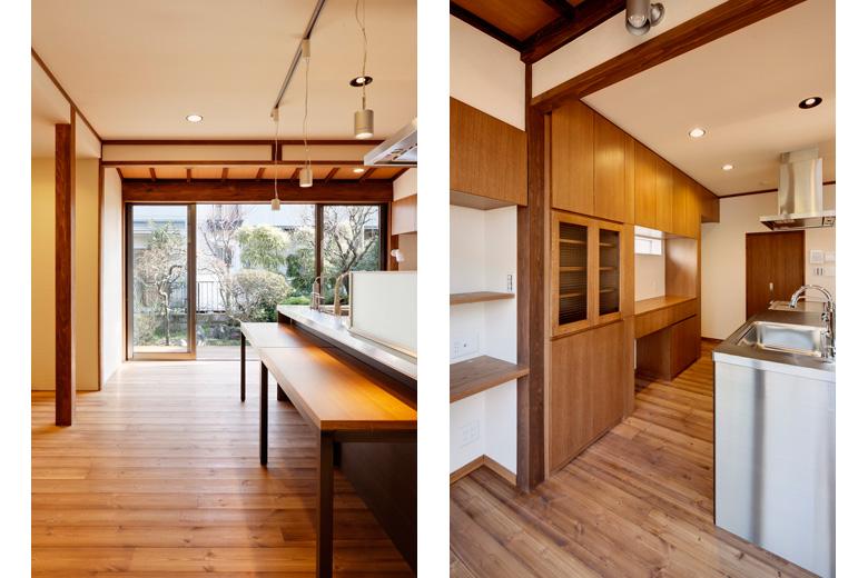 (写真右）奥にはたっぷり収納できるパントリーが