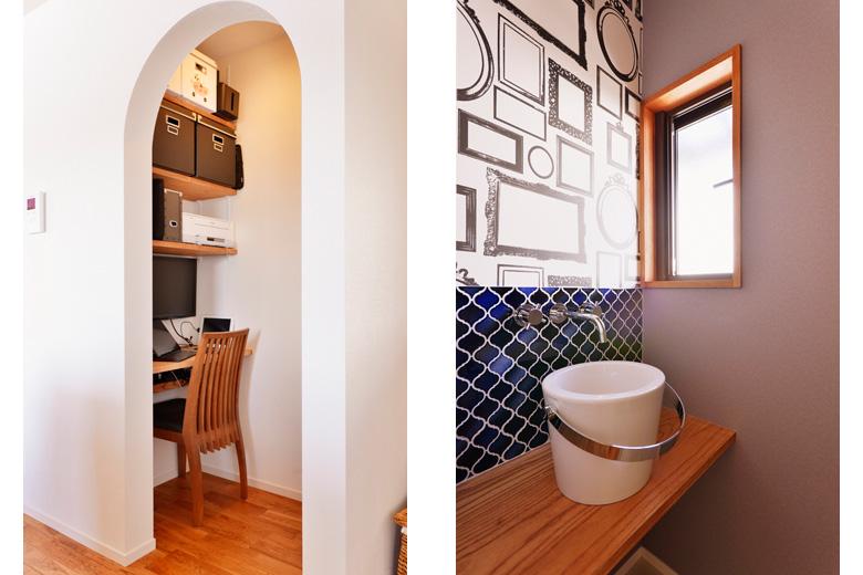 (写真左）書斎、（写真右）洗面