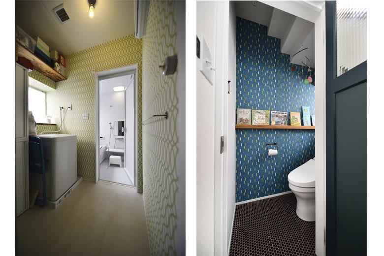 脱衣所、トイレにはこだわりのアクセントクロスを。