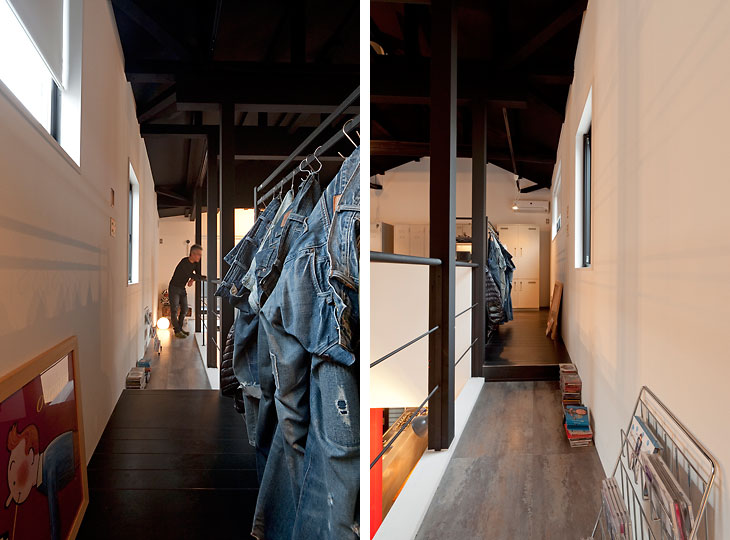 （写真左）大きなFIX窓で明るくおしゃれに仕上げた廊下／（写真右）2階廊下とフリールーム