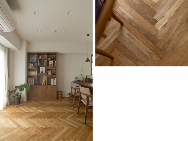 ヘリンボーンの床が高級感を漂わせます