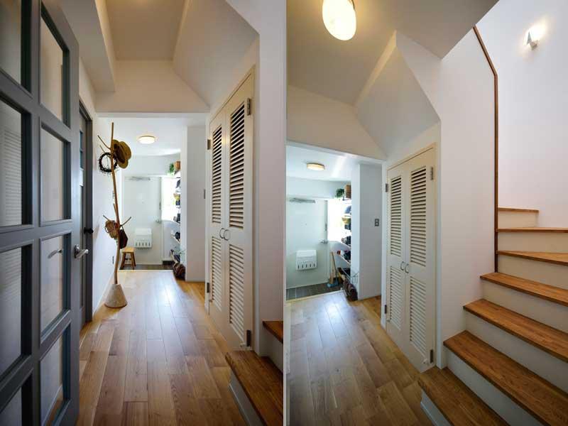 オーク無垢材を施工した廊下です。白い建具は既存のまま。床素材を変えるポイントリフォームでおしゃれ感アップ。