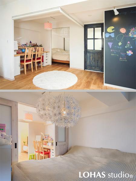 スタディコーナーをリビングに出したお子様用の個室です。ロールスクリーンで個室に早変わりする半個室のプランが秀逸。成長にあわせた調度良い距離感でお子様を見守れます。