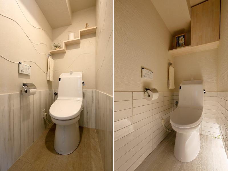 天然繊維のようなオフホワイトの清涼感あるトイレです。面白みに欠けていた黒便器(既存)からイメージを刷新して 壁の表情や棚のフォルムで遊びココロのあるデザインを創りました。