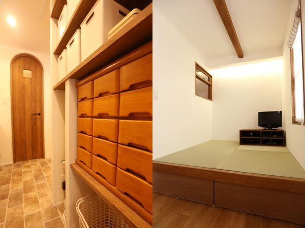 どこに何をしまうかまで計算された収納スペース。/畳の下に収納が出来、便利でくつろぎの空間。