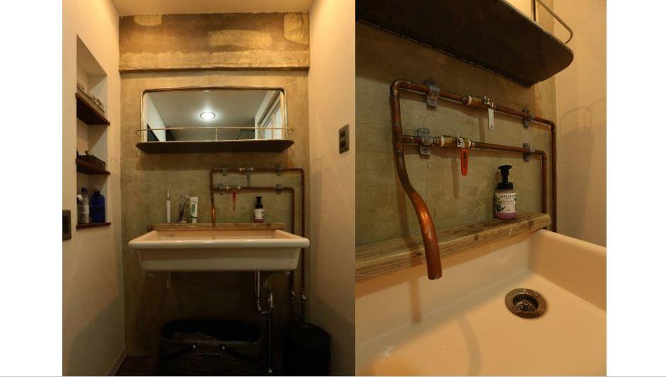 無骨な素材を組み合わせた造作全面台