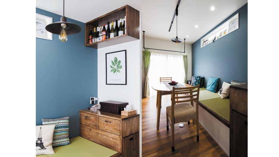 造作のチェストとウォールシェルフがポイント