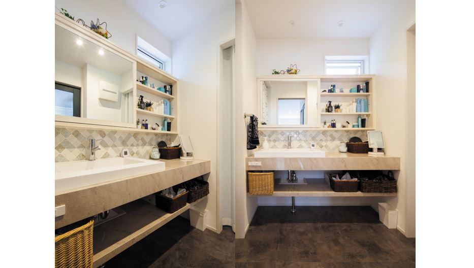 幅広の使い勝手の良い洗面台