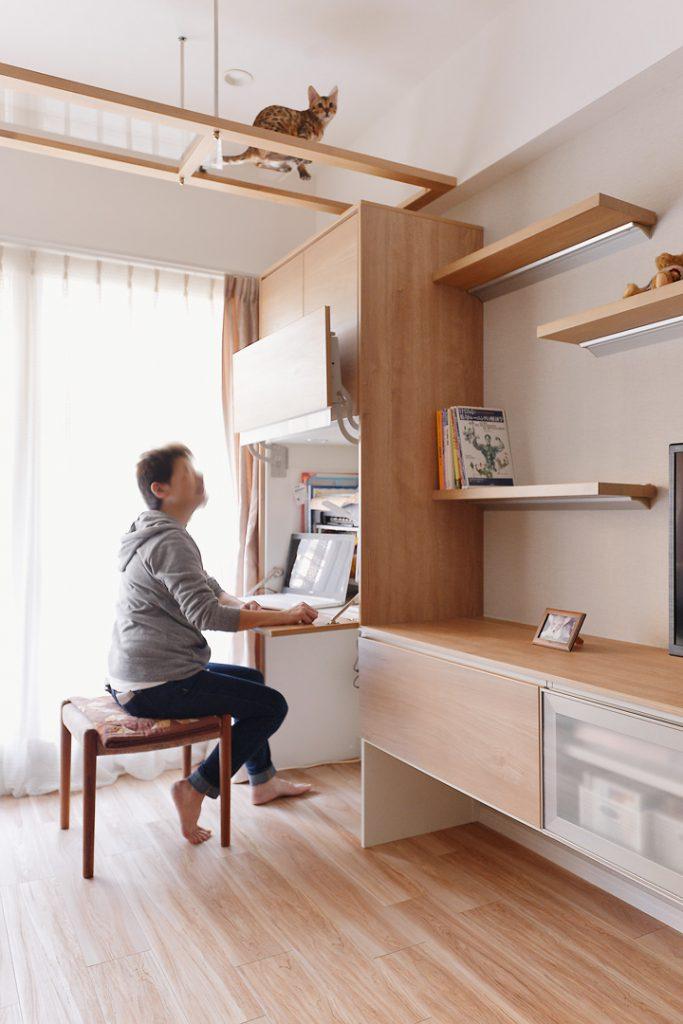 書斎の上にもキャットウォーク。
猫の癒しと集中が両立できます。
