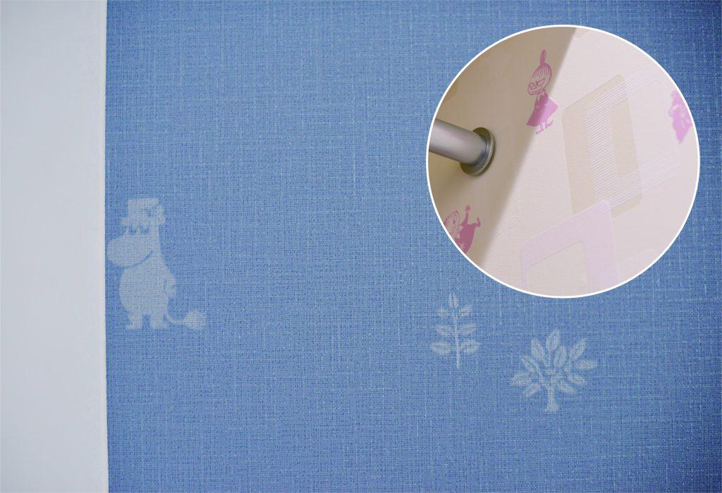 良く見ないとわからない とても細かいところですが、壁紙のキャラクターが体の途中で切れないように計算して貼られています。内装屋さんが何枚かやり直しをしてまでもこだわって実現してくれました。これぞプロの流儀！