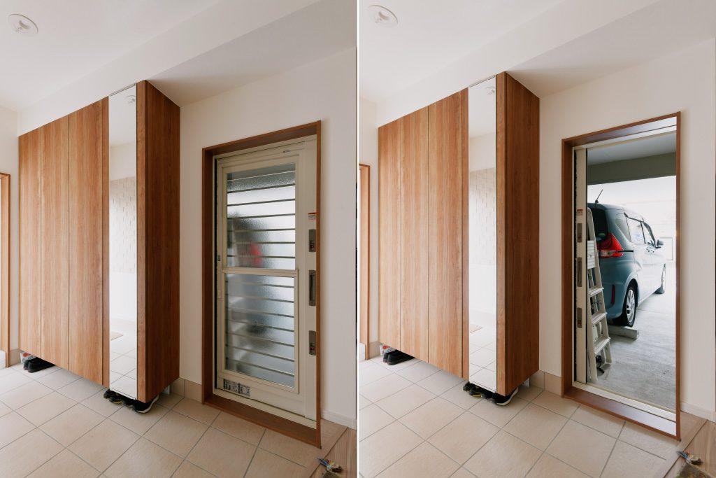 天井まである大容量のフロート収納と念願のガレージ。