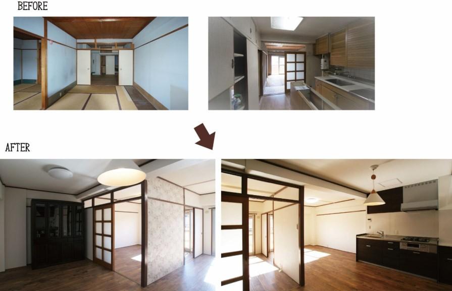 元々DKにあったガラス入り扉を寝室との間に再利用しました。
柔らかい日差しがダイニングにも入り込みます♪