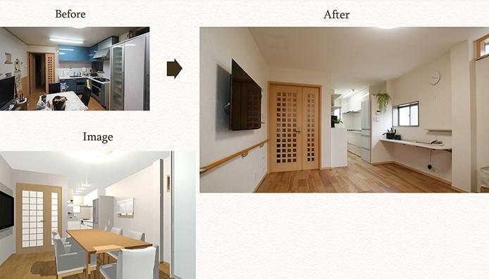 柱と壁の段差を利用してパソコンカウンターを造り付け、ごちゃっとしてしまう固定電話や通信機器の定位置になりました♪