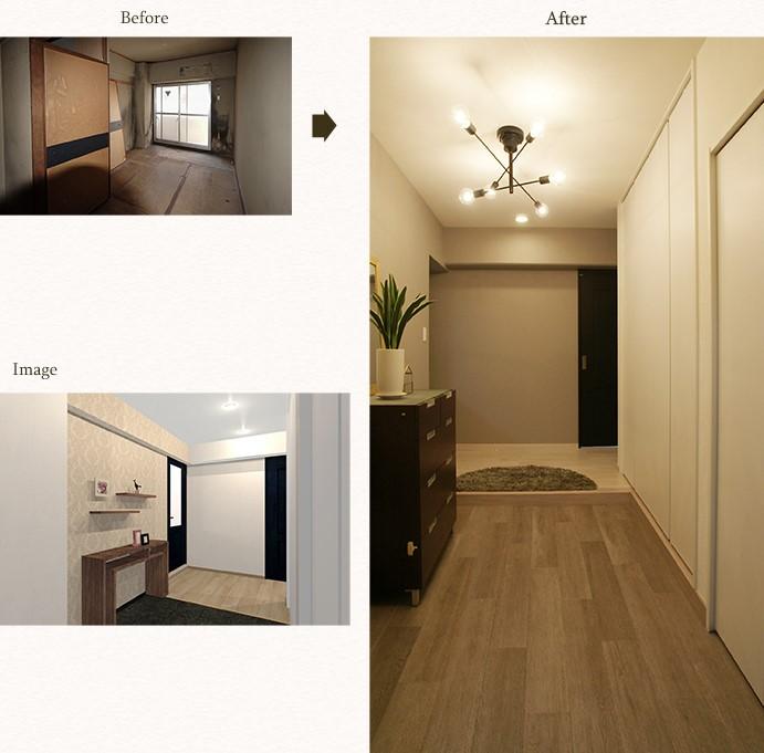 ボールや自転車なども置ける広い玄関に！
右側は家族の荷物をひとまとめに収納できる大型クローゼット♪
玄関ドアを開けたらお客様を迎える広い空間！！
家の中が丸見えなんてこともありません♪