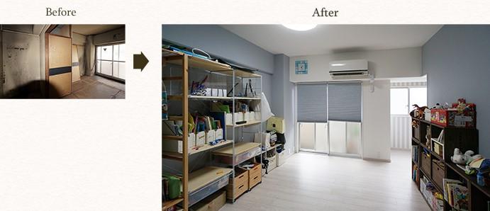 小学生の男の子２人なので、爽やかな薄いブルーの壁紙に♪