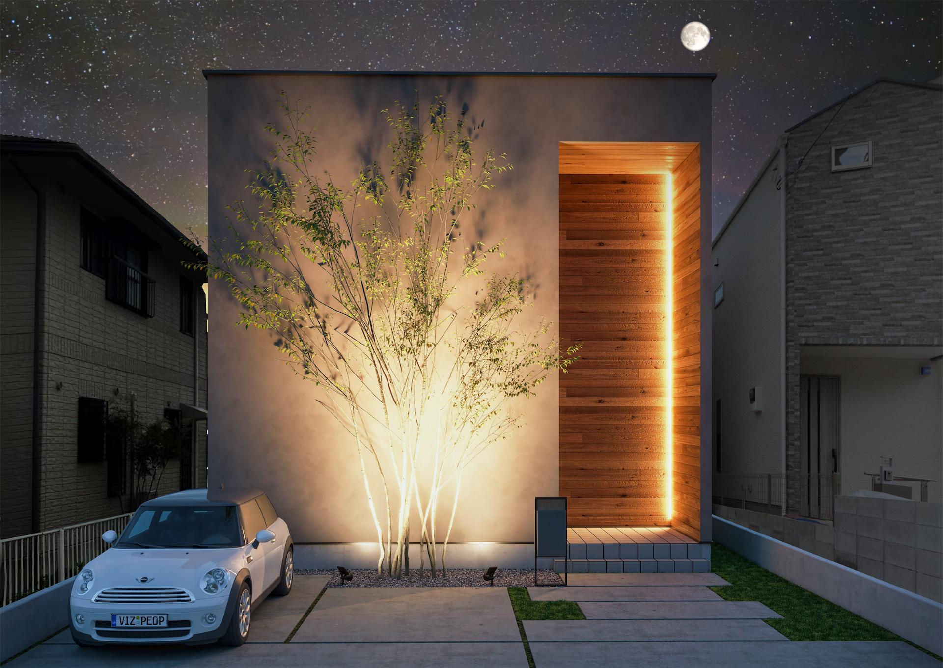 「昼も夜も、美しく心地よく暮らせる住まい」をコンセプトに、建物だけでなく庭までを一つの空間として設計・施工しています。

私たちが大切にしているのは、「家と庭」が調和する暮らし。
窓から見える緑、季節を感じる植栽、光と影が織りなす表情までをデザインし、住まいに豊かな時間を生み出します。

昼は自然光が木々をやさしく照らし、開放感あふれる住空間を演出。
夜には植栽や外観を美しくライトアップし、昼とは異なる上質で落ち着いた表情が家族を迎えます。

住まいは、時間帯によって表情を変えながら、日々の暮らしを彩る場所。
だからこそ私たちは、昼も夜も魅力を感じられるデザインと、心地よさを追求した設計にこだわっています。

土地探しから設計・施工、外構・庭づくりまでを一貫してサポートできることもCOLORS工務店の強みです。
一級建築士事務所ならではの提案力と確かな施工品質で、お客様一人ひとりの理想の暮らしを形にします。

「家」と「庭」がつながり、昼も夜も美しい。
そんな毎日が誇らしくなる住まいを、COLORS工務店一級建築士事務所がお届けします。